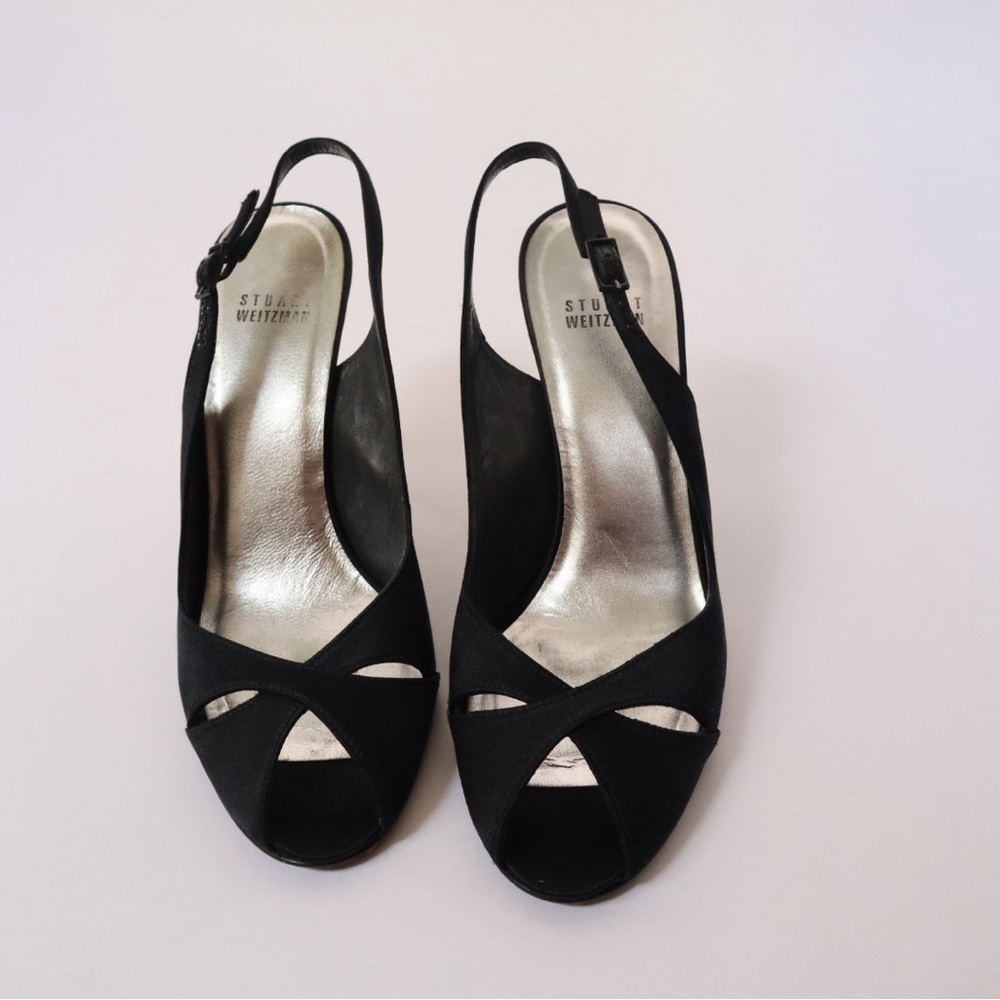 Stuart Weitzman Black Peep-Toe Slingbacks - Picture 4 of 8